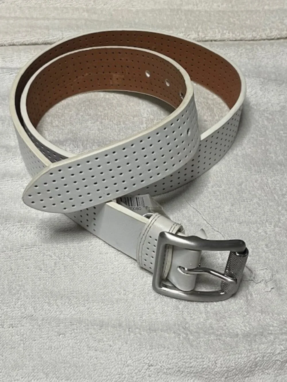 White NikeGolf Leather Perforated Golf Belt Metal Buckle Logo Ultralight Size:SP